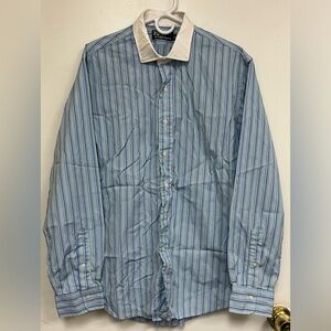 Polo Ralph Lauren Men's Light Blue Striped Dress Shirt with White Collar Size XL